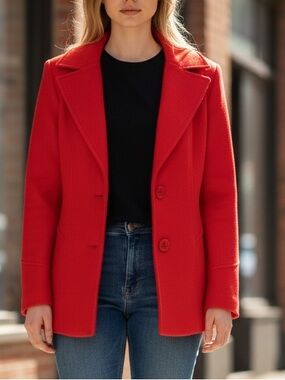 Guess Red Wool Blend Fall Christmas Winter Pea Chic Coat Size L